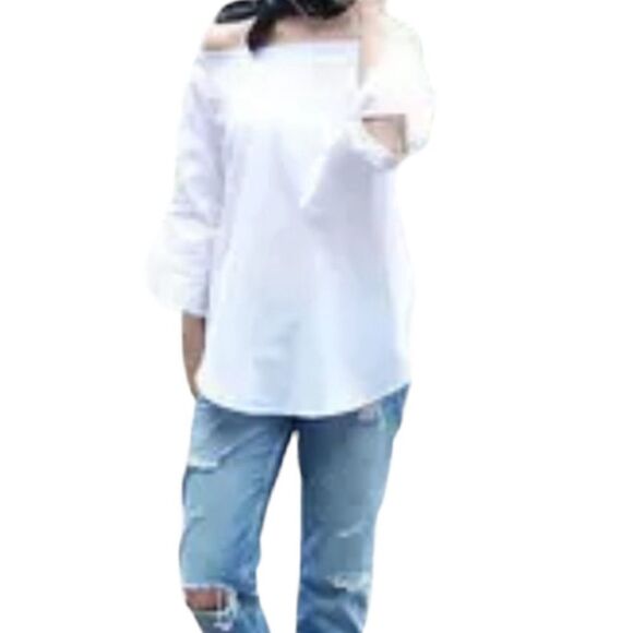 Free People White Show Me Some Shoulder Off Shoulder Cotton Blouse Small NWOT - Picture 5 of 11